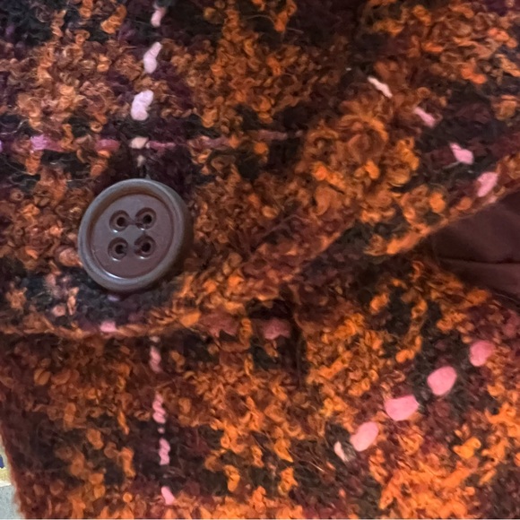 Chepe Italy Wool Cotton Blend Tweed Orange Burgundy Plaid Jacket Lined Size M - Picture 7 of 14